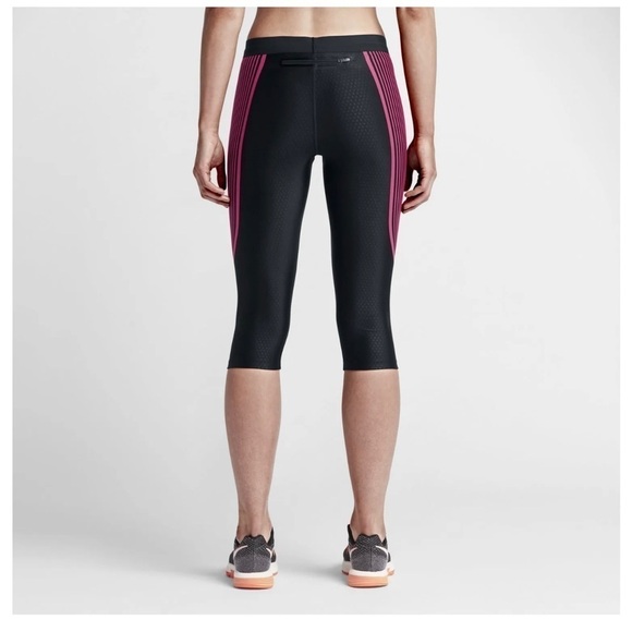 NWT Nike POWER SPEED Running Capris 801694-013 Black PINK - Picture 8 of 14